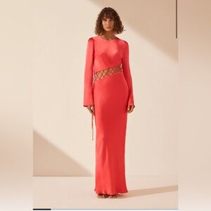 NWT Shona Joy Lydie Asymmetrical Maxi Dress Coral